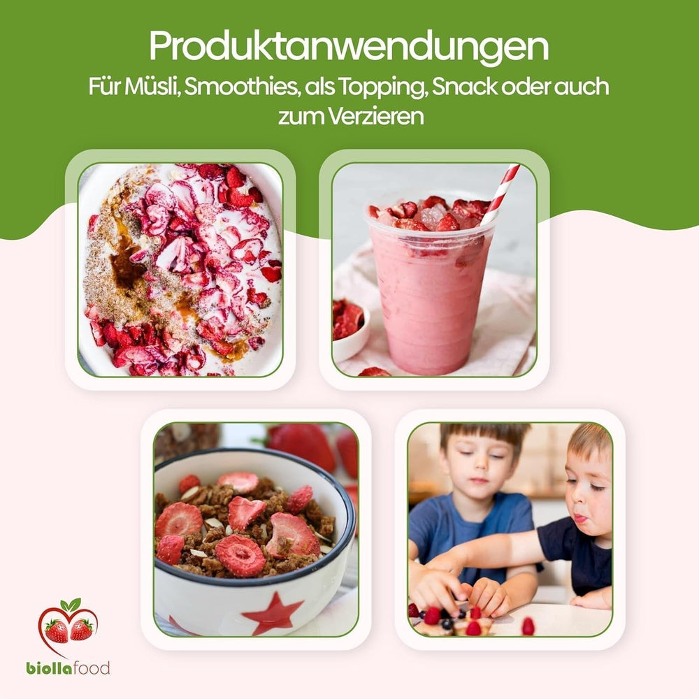 biolla food căpșuni întregi uscate, 0,5 kg, 100% naturale. Gustări sănătoase pentru copii. Ideale pentru smoothie-uri, muesli cu ovăz, ceai și terci. Durată lungă de valabilitate. VEGAN, FĂRĂ GLUTEN, ALIMENTE CRUDE Produse deshidratate Naty Shop