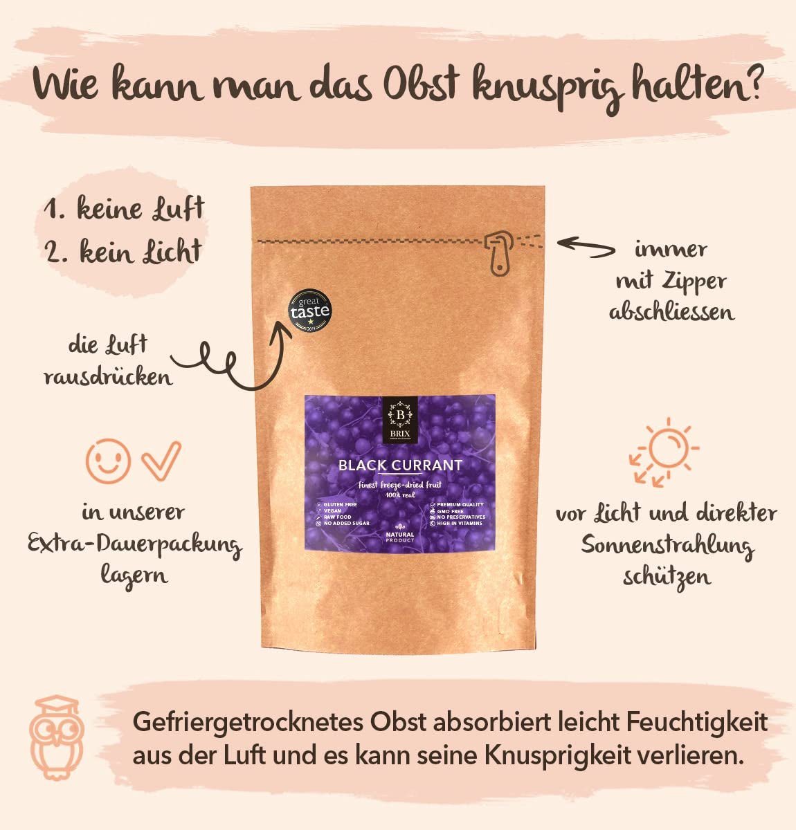 BRIX Coacăze negre uscate | Coacăze negre uscate 105 g | Great Taste Award, coacăze negre uscate | Fără OMG, fără gluten, vegan, vitamine reținute Produse deshidratate Naty Shop