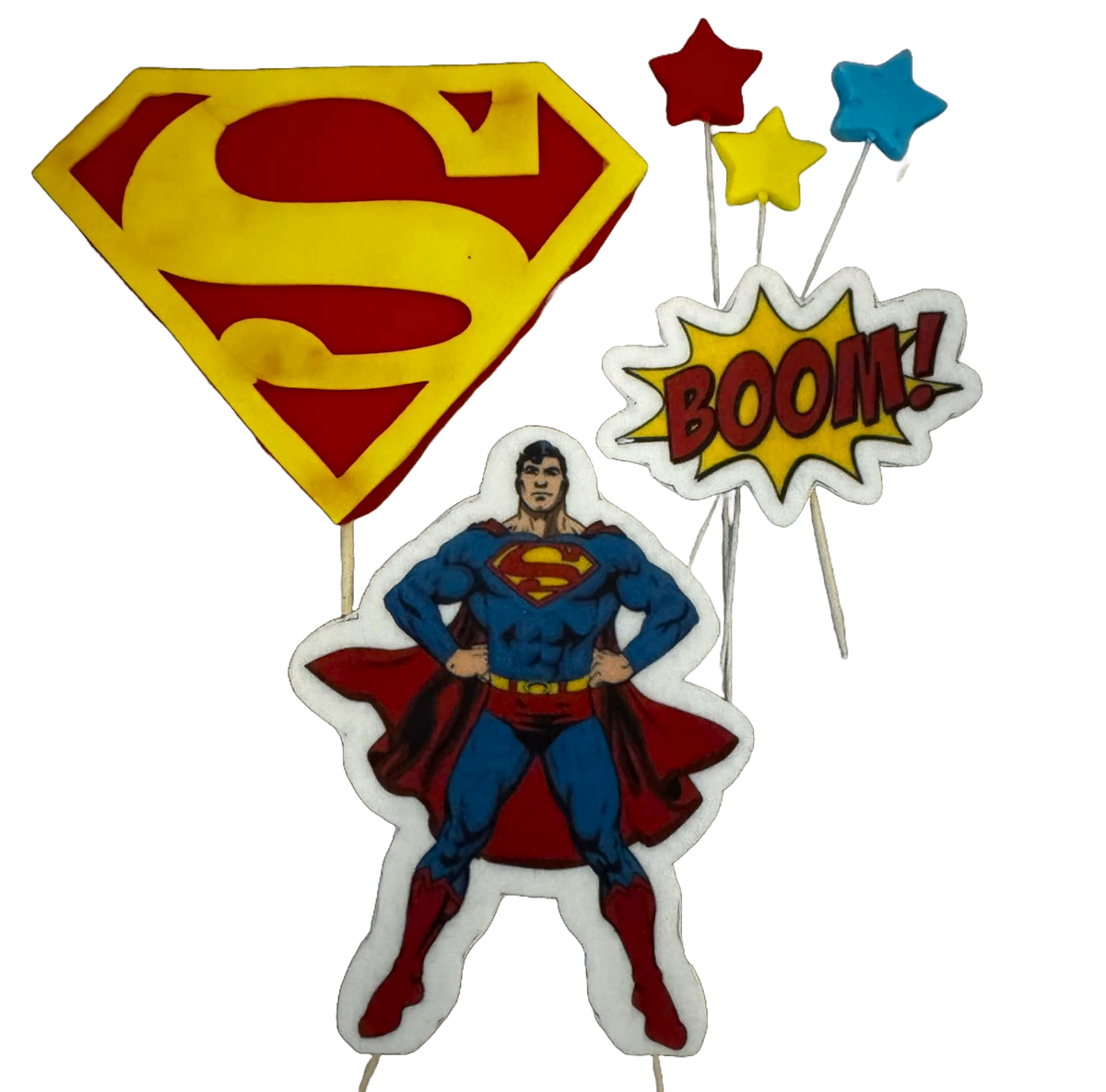 Set 6 decoratiuni comestibile din pasta de zahar, Superman Decoratiuni din Pasta de Zahar Naty Shop