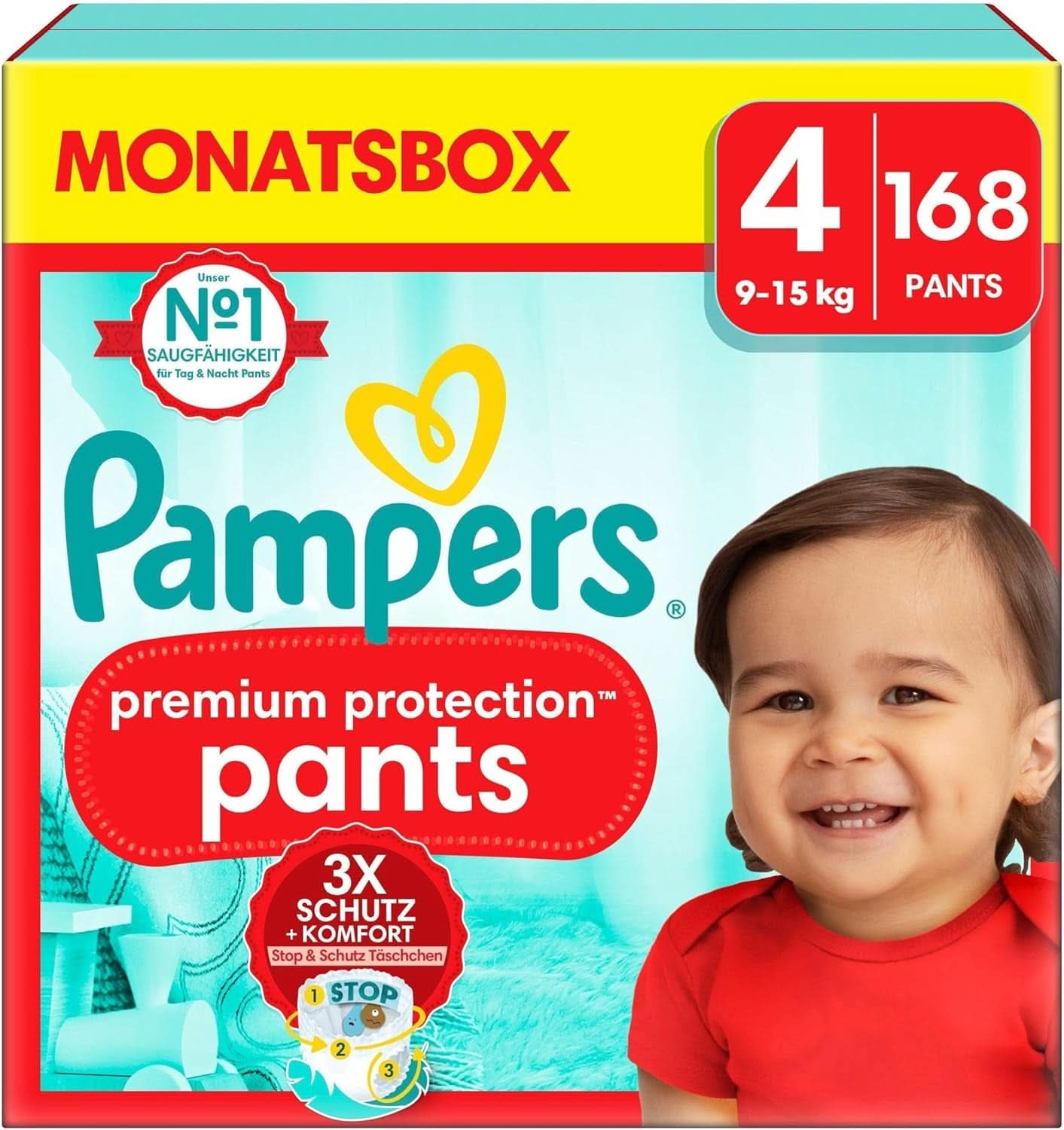 Pampers Babyblebukser str. 5 (12-17Kg) Premium Protection, Junior med Stop og Protect-lomme, 144 bleer Trusse Mor og barn Naty Shop 4 (168 stk) Premium Protection Bukser