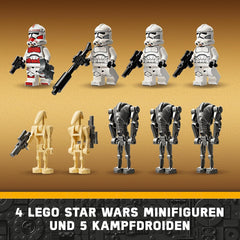 LEGO Star Wars 75372 Clone Trooper & Battle Droid Battle Pack, inkl. 4 minifigurer, 5 droider og speeder motorcykel med skydespil - Byggelegetøj til drenge og piger på 7+ Byggesæt Besuche den LEGO-Store