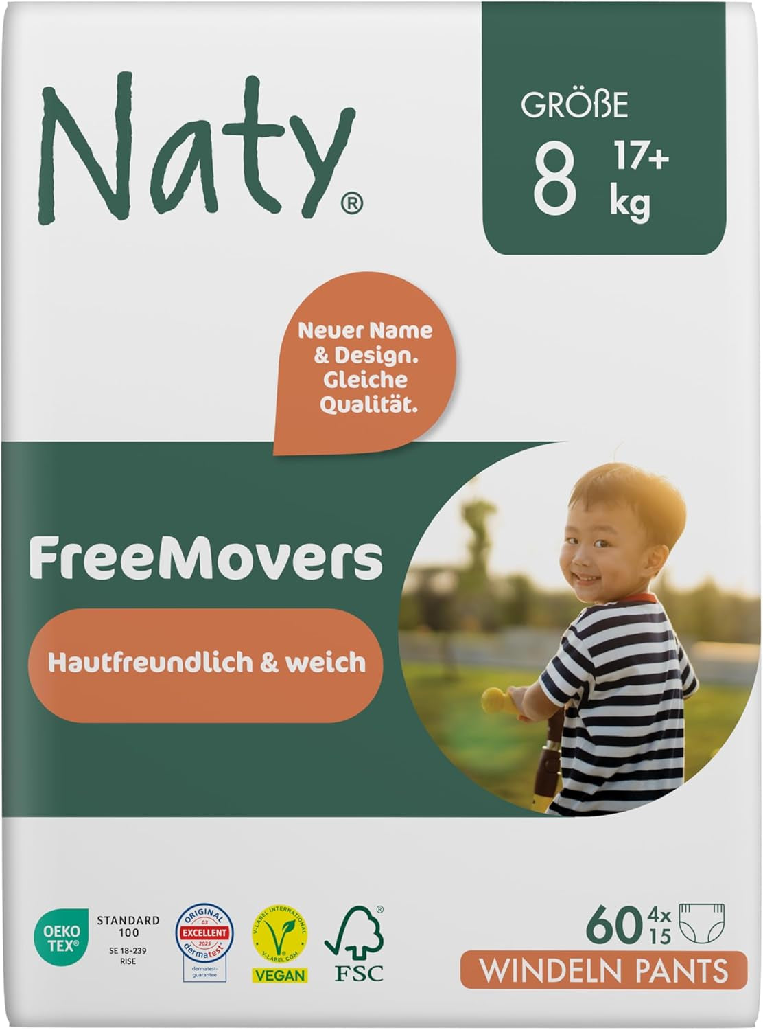 Naty FreeMovers Babybleer | Certificeret hudvenlige blebetræk | Blød og duftfri | Absorberende og lækagesikker | Dermatologisk testet størrelse 5 (12–18 kg) | 80 stk