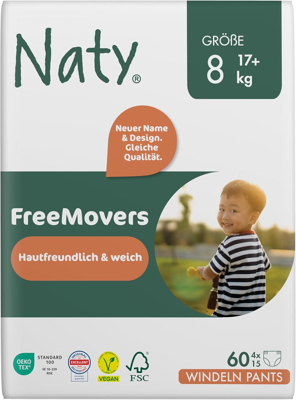 Naty FreeMovers Babybleer | Certificeret hudvenlige blebetræk | Blød og duftfri | Absorberende og lækagesikker | Dermatologisk testet størrelse 5 (12–18 kg) | 80 stk