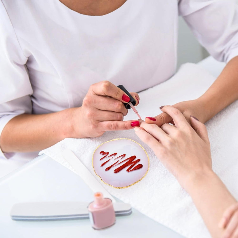 Harz Nail Art Palette,Maniküre Gemalt Palette,Goldener Rand Nagellackpalette,Nail Art Make up Paletten Display Fach Nagel DIY Zubehör(Weiß)