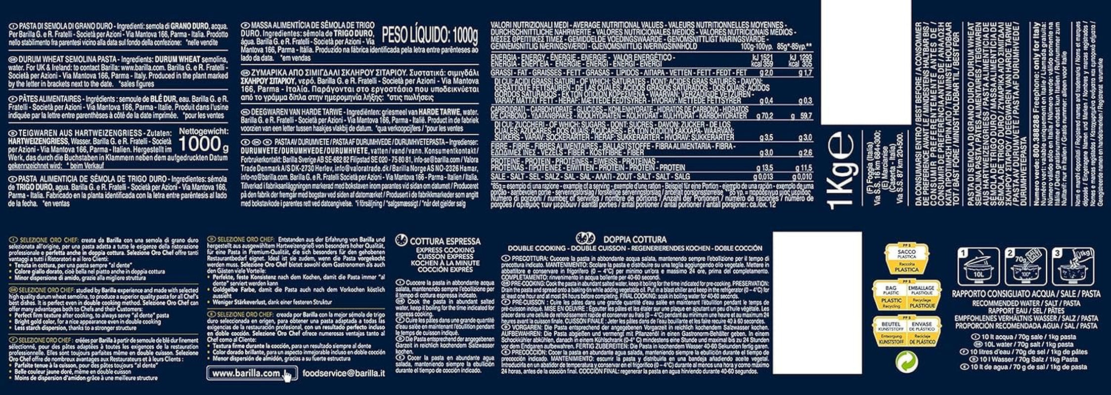 Barilla Selezione Oro Chef Spaghettini n. 3, pakke med 12 (12 x 1 kg)