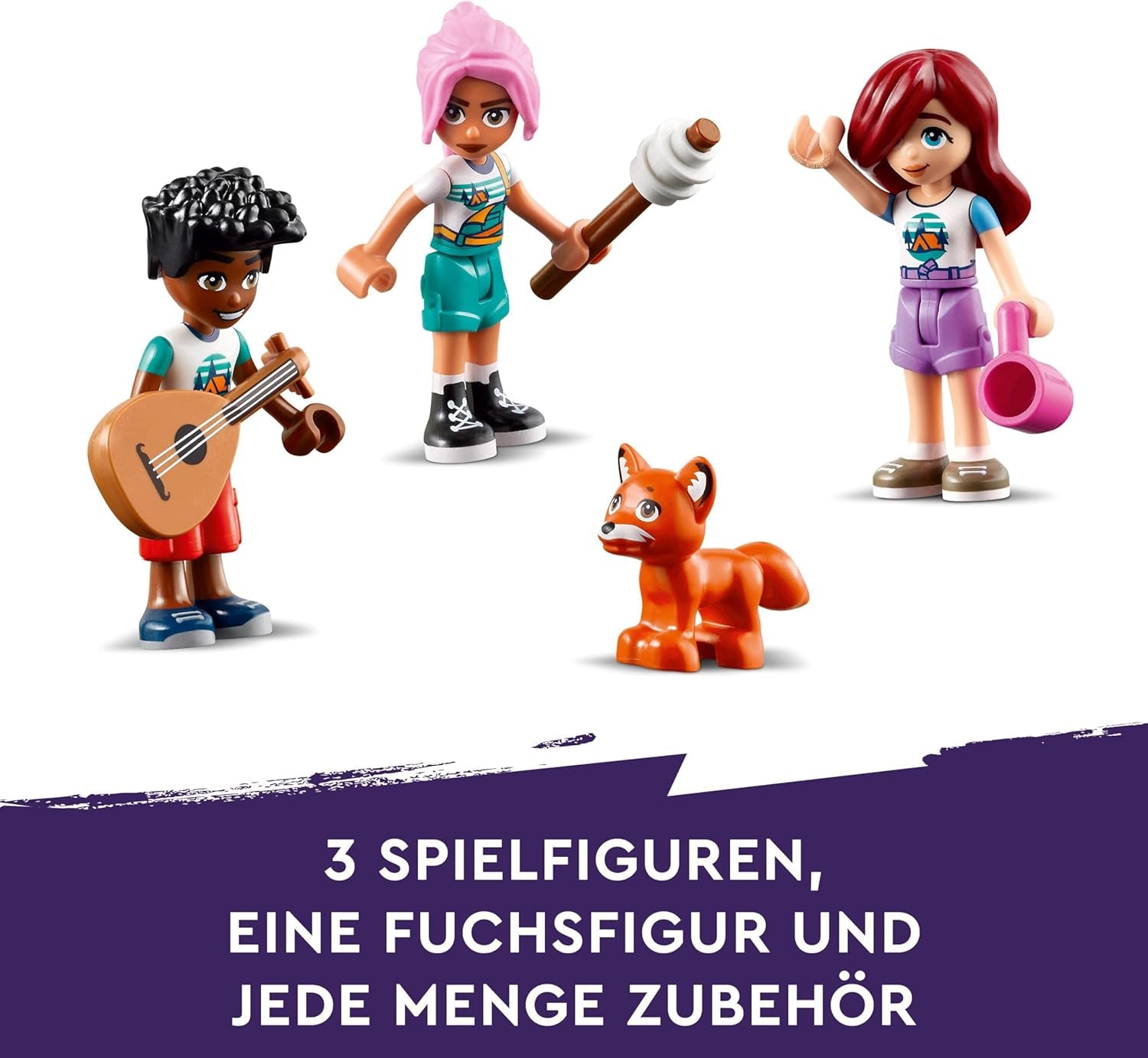 LEGO Friends hyggelige hytter på eventyrlejr, udendørs rollelegesæt, børnelegetøj til piger og drenge fra 7 år med 3 figurer og ræv, campinglegetøj 42624 Byggesæt Besuche den LEGO-Store