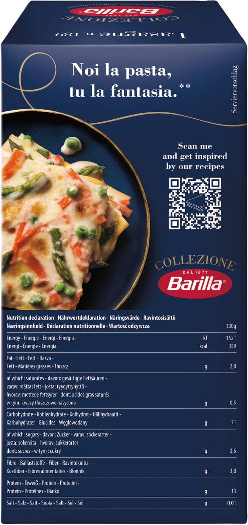 Barilla Collezione Lasagne Pasta fra hård hvede, altid al dente, 500g