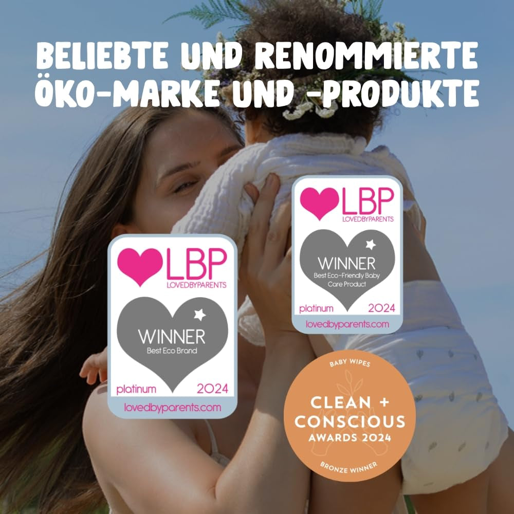 Naty babyservietter | 100% urte- og duftfri til følsom hud | Plastfrie og certificerede komposterbare servietter med 98 % renset vand | 672 servietter (12 pakker)