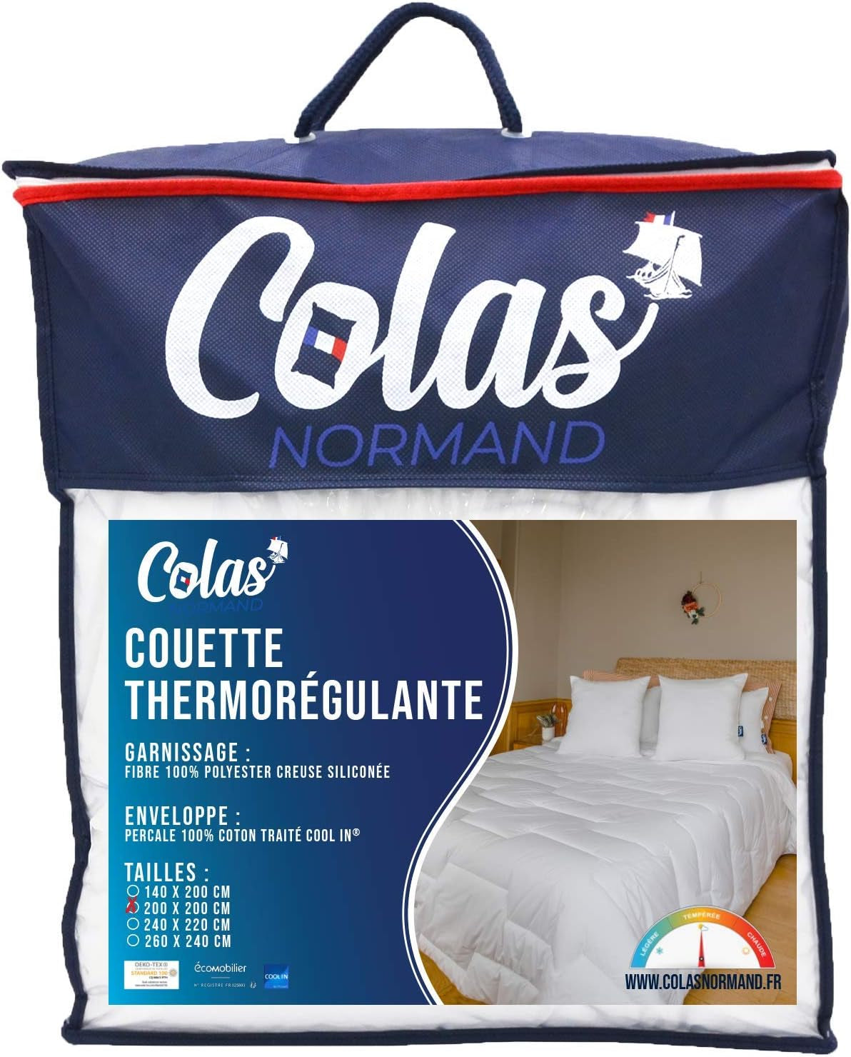 COLAS NORMAND Termoregulerende quilt, Cool In, Temperated, 140 X 200 Cm, Sved, Optimal ventilation, 100% percale, Fresh Feel, French, 53130255, White Naty Shop Dyner og dyner Hvid 200X200 Cm