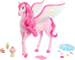 Barbie A Hidden Magic Pegasus - Interaktivt legetøj med lys og lyde, 10 tilbehør, regnbuevinger, til børn fra 3 år og opefter, HLC41 Dolls Naty Shop Single