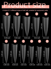 EBANKU 500 bucăți vârfuri unghii false artificiale, vârfuri mate cu gel moale, transparente, vârfuri unghii artificiale pentru extensii de unghii, set unghii false, 12 mărimi-A
