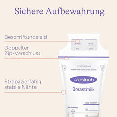Lansinoh Muttermilchbeutel - 25 Stück - Zum Sicheren Aufbewahren Und Einfrieren Von Muttermilch - Hygiejnisk & Platzsparend Tilbehør Mad og Amning Bebe Naty Shop