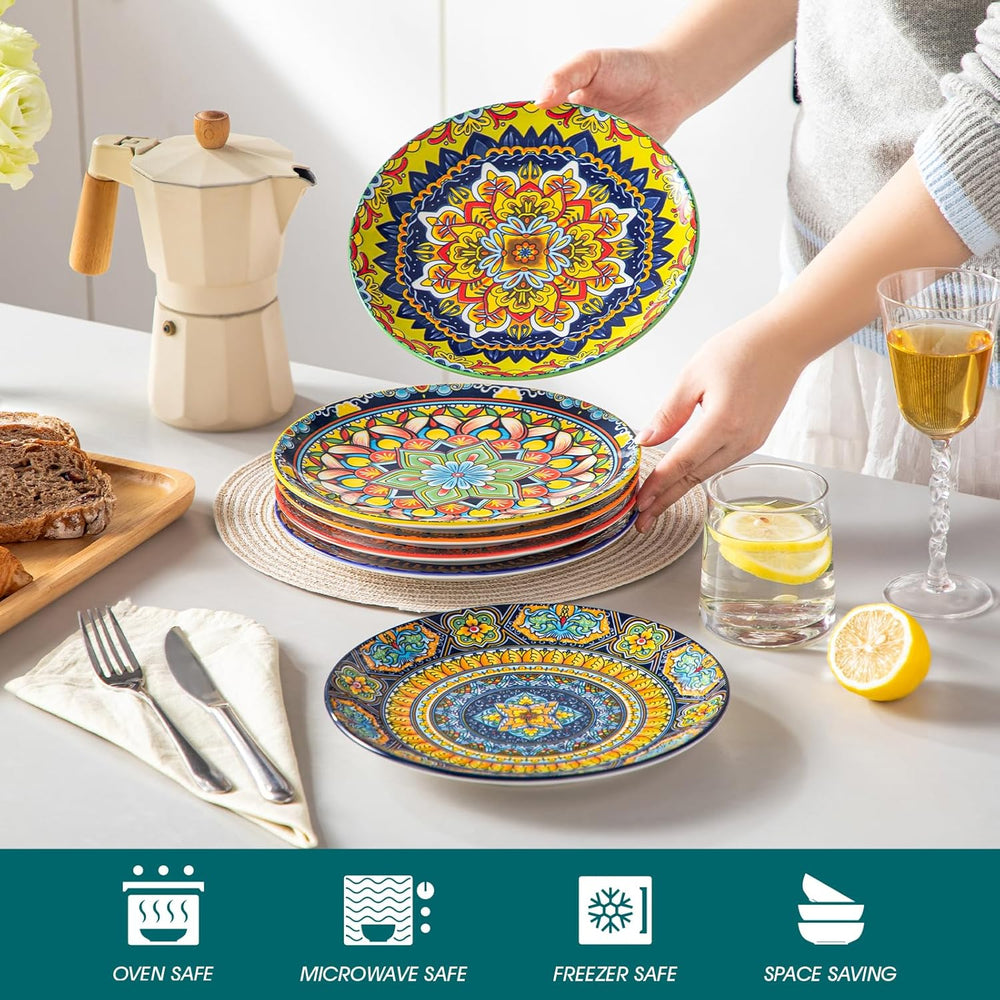 Set de 6 farfurii pentru desert, set de farfurii Vancasso KRVI pentru 6 persoane, Ø 22 cm, potrivit pentru mașina de spălat vase și cuptorul cu microunde, farfurii pentru paste, farfurii pentru micul dejun, farfurii pentru tort