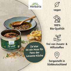 Herbaria Za'atar bio 25g S-Dose – Zaatar Gewürz, Zaatar Gewürz - orientalsk Organic-Gewürmischung für Gerichte der Levante Küche - mit erlesenen Ingrediens - i nachhaltiger Aromaschutz-Dose
