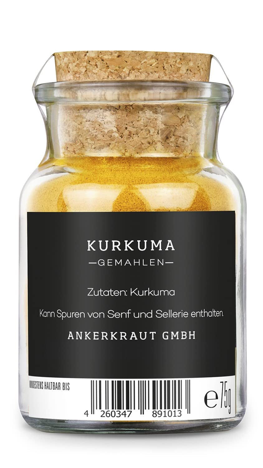 Ankerkraut Gurkemeje, gemahlen, Gurkemeje Gewürz Pulver, 75g i korkglas