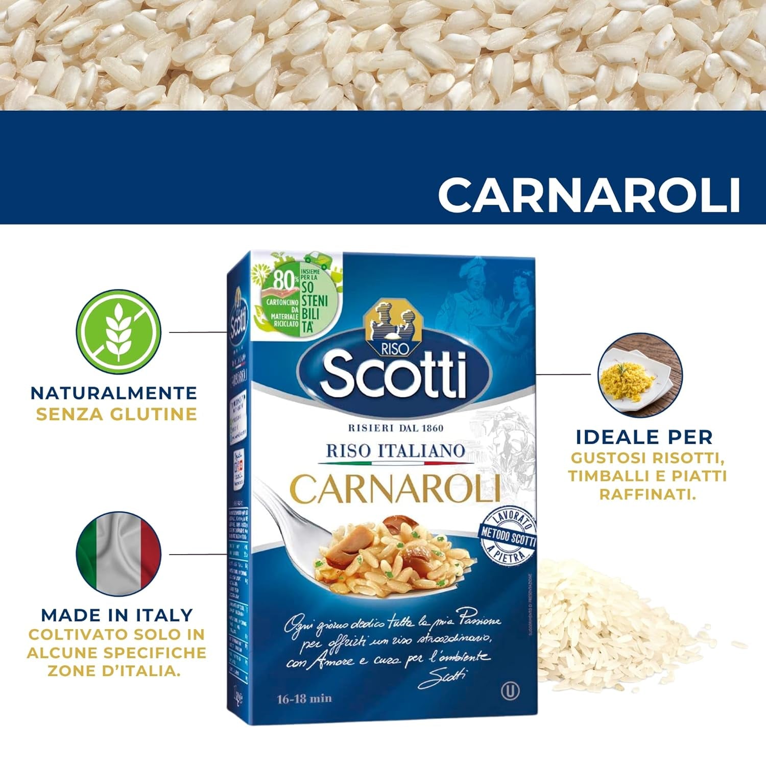 - Carnaroli - Ekstra fine ris til risotto, ris fra Italien, klar på 16 minutter - 1 kg