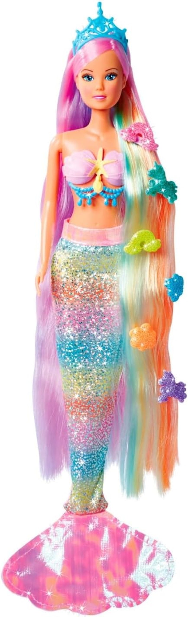 Simba 105733610 - Steffi Love Rainbow Mermaid, păpușă de îmbrăcat ca o sirenă curcubeu cu păr colorat, agrafe de păr, pieptene și aripioară detașabilă, păpușă de joacă 29cm, vârsta 3+ Papusi Naty Shop Titlu implicit