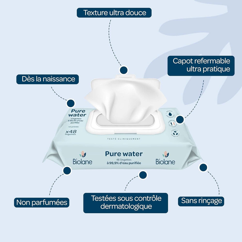 Rengøringsservietter til babyer BIOLANE Rent vand - Til følsom hud - Fra fødslen Baby vådservietter Naty Shop