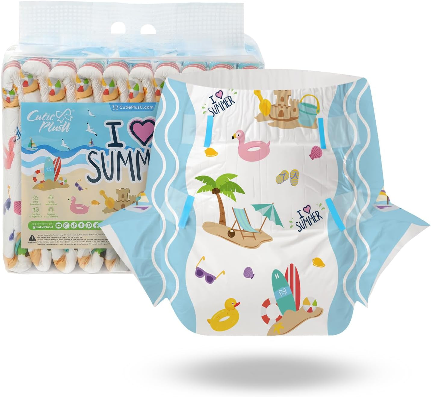 CutiePlusU voksenbleer, 10 stykker, engangsinkontinenstrusser med lagen til kvinder og mænd, maksimal absorptionsevne natten over - lille prinsesse (stor størrelse 94-119 cm)