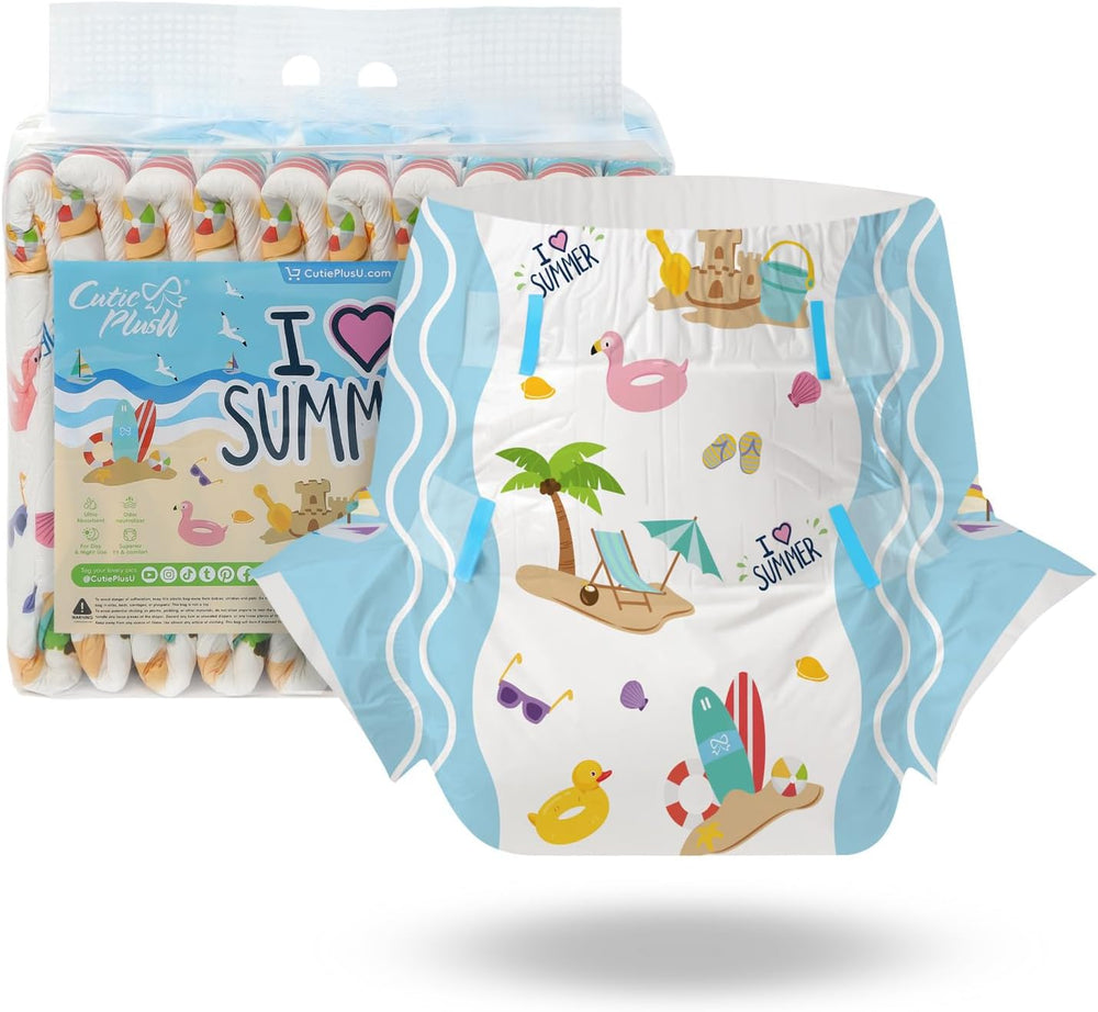 CutiePlusU voksenbleer, 10 stykker, engangsinkontinenstrusser med lagen til kvinder og mænd, maksimal absorptionsevne natten over - lille prinsesse (stor størrelse 94-119 cm)