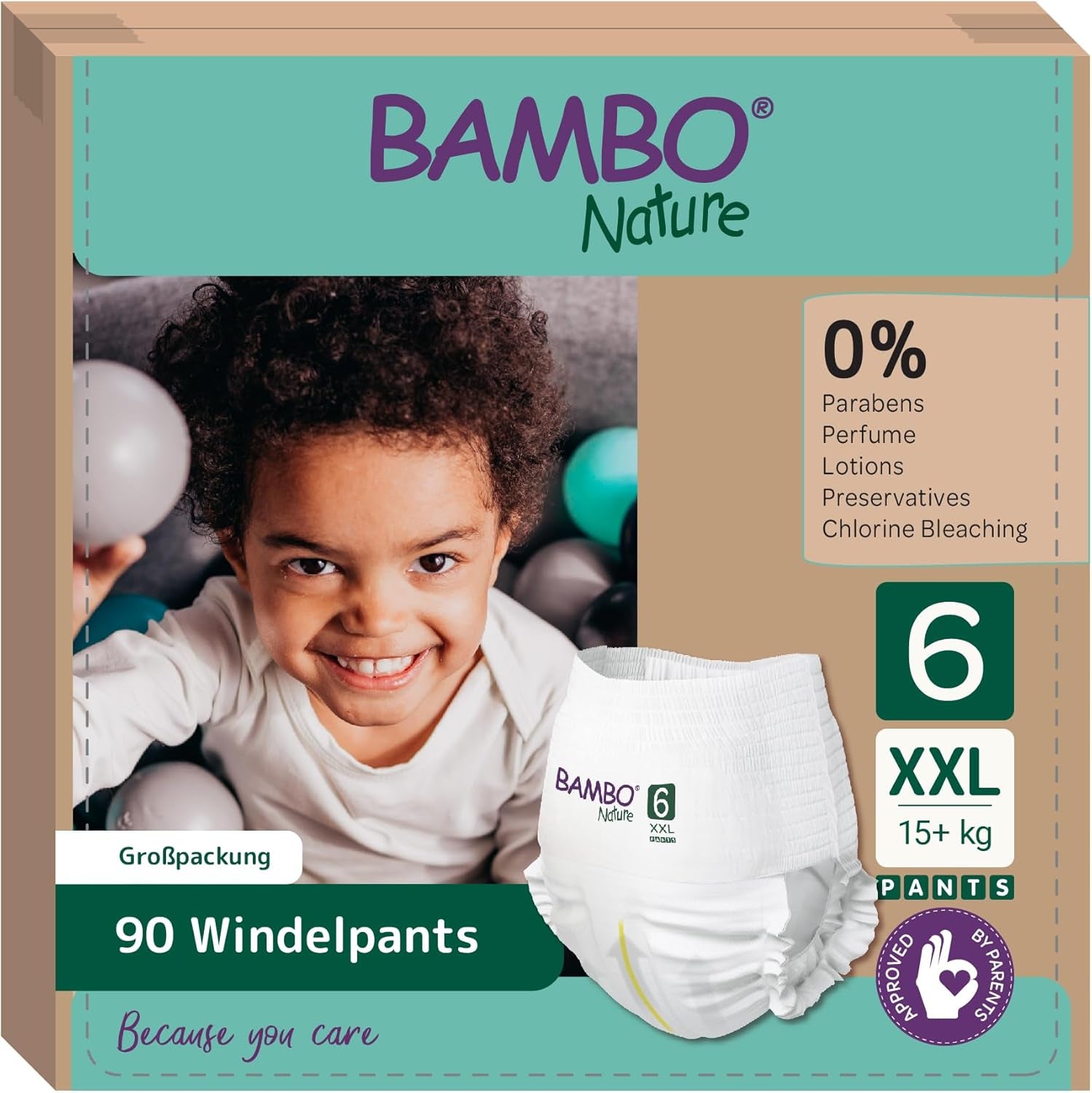 Bambo Nature Babybleer, størrelse 6 (15+ kg) - Månedlig æske med 90 | Spædbørnsbleer med forbedret lækagebeskyttelse | Maksimal komfort og frihed for aktive børn | Dermatologisk testede bleer