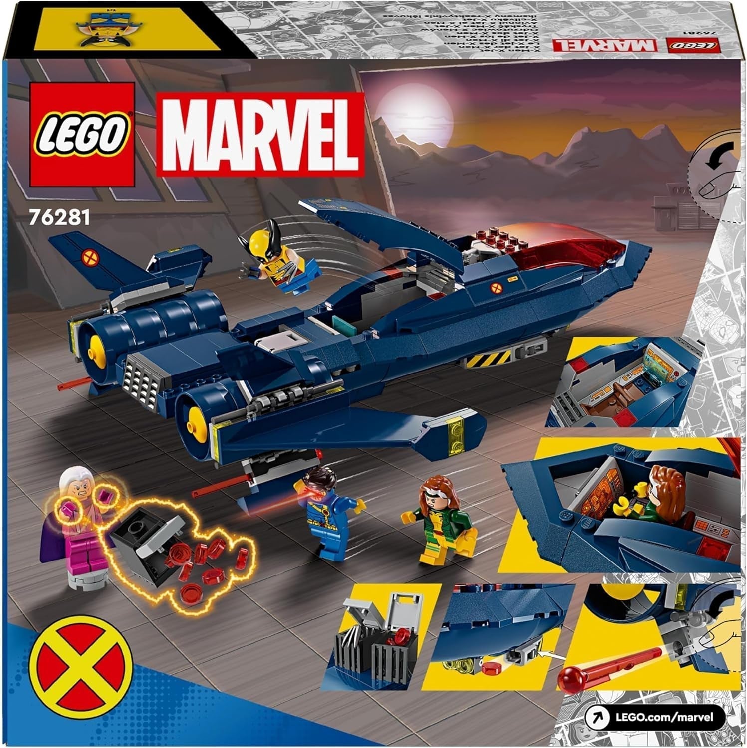 LEGO Marvel X-Jet X-Men-bygningsmodelflyet med figurer inklusive Wolverine og Rogue Superhelte-legetøj til børn Gave til drenge og piger 8 år 76281 Byggesæt Beuche den LEGO-Store