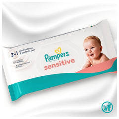 Pampers Sensitive Wet Wipes, 6 pakker á 80 servietter = 480 servietter, uparfumerede, til skånsom, skånsom rengøring
