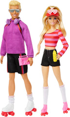Set Barbie Fashionistas cu 2 păpuși la modă și 6 accesorii, păpuși la modă Barbie și Ken care patinează cu role, figurine de colecție aniversare de 65 de ani, HXK90