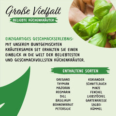 Prademir – Kräutersamen Set fra 16 beliebten Küchenkräutern – Kräuter Anzuchtset mit 100% Natursamen fra Portugal – Kräuter Saatgut aus Oregano, Timian, Merian, Rosmarin, Dild, Basilikum, Sage uvm