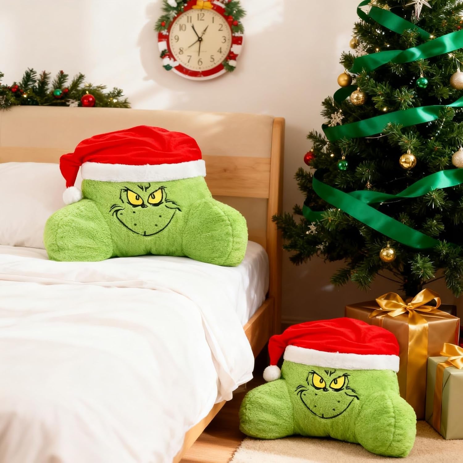 Pernă de citit yumcute Grin-ch 40 cm, pernă decorativă și pufoasă de Crăciun pentru pat și canapea, pernă ortopedică pentru spate cu brațe, cadou pentru adulți și copii, decorațiune de Crăciun