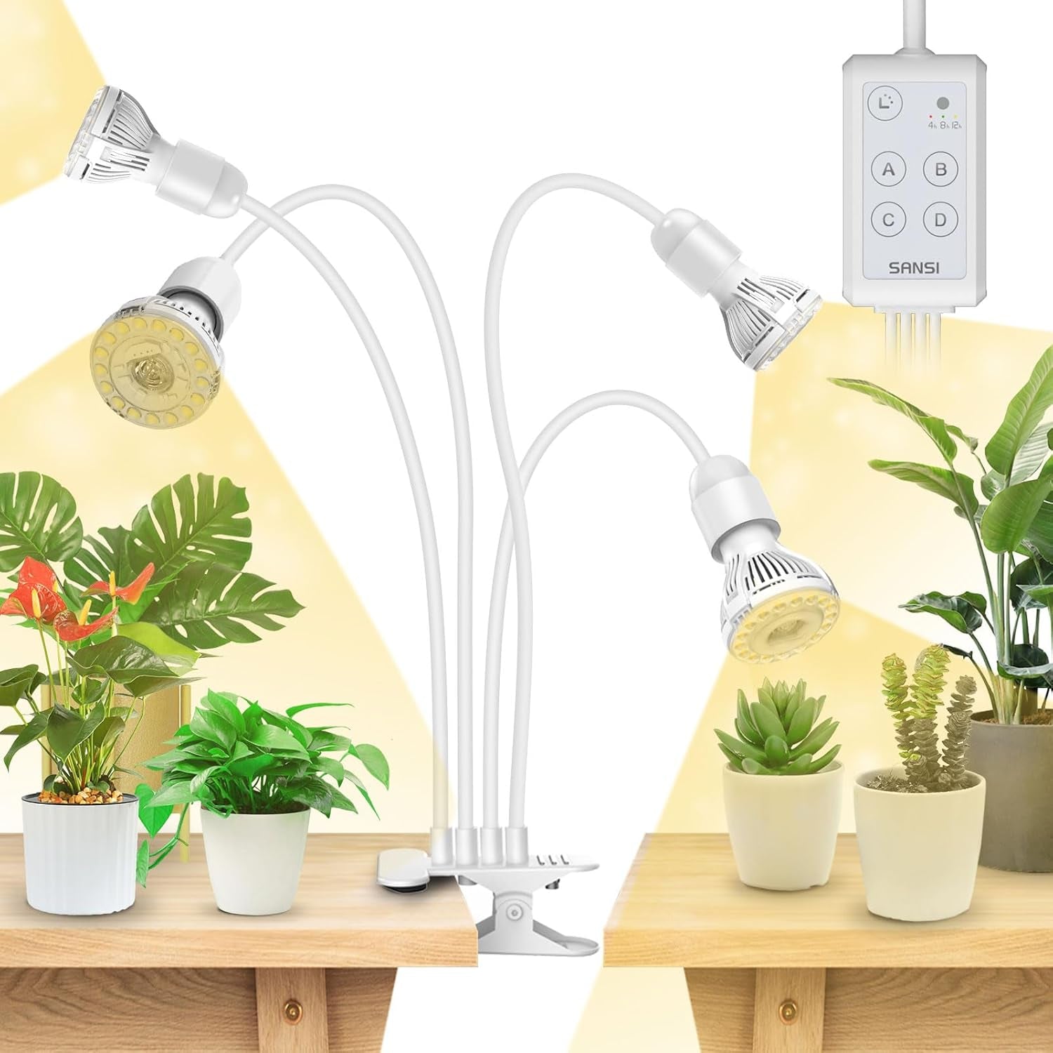 SANSI LED indendørs plantevækstlys 2 hoveder fuldt spektrum 10W (ækvivalent 150W) 4/8/12 timers timer indendørs plante væksthus hydroponisk hængelys