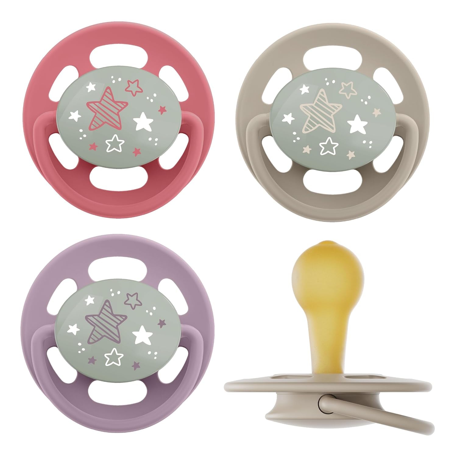 nip - Verde Cireș | 0-6 luni | Pachet de 4 | Suzetă pentru bebeluși, potrivită pentru alăptare și pentru dinți. Suzetă sustenabilă, fabricată din materii prime naturale, verde deschis/maro