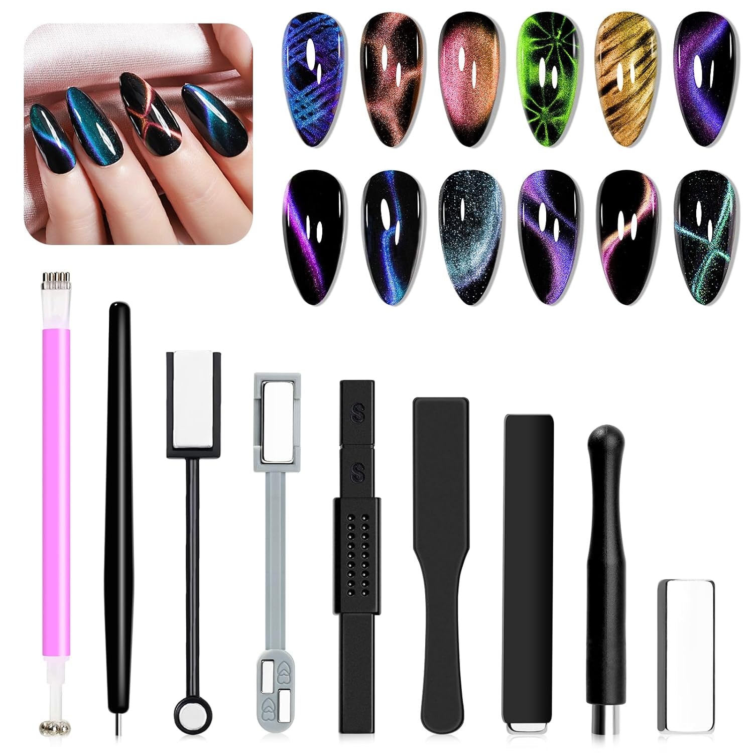 SUPWEE 5 in 1 Nail Magnet Tool, Rosa Cat Eye Magnet Für Nägel Multifunktions Magnetstift DIY Magic 3D Magnet Stick Pen Set Nail Art Magnet Stick Für Nail Art Diy-Zubehör