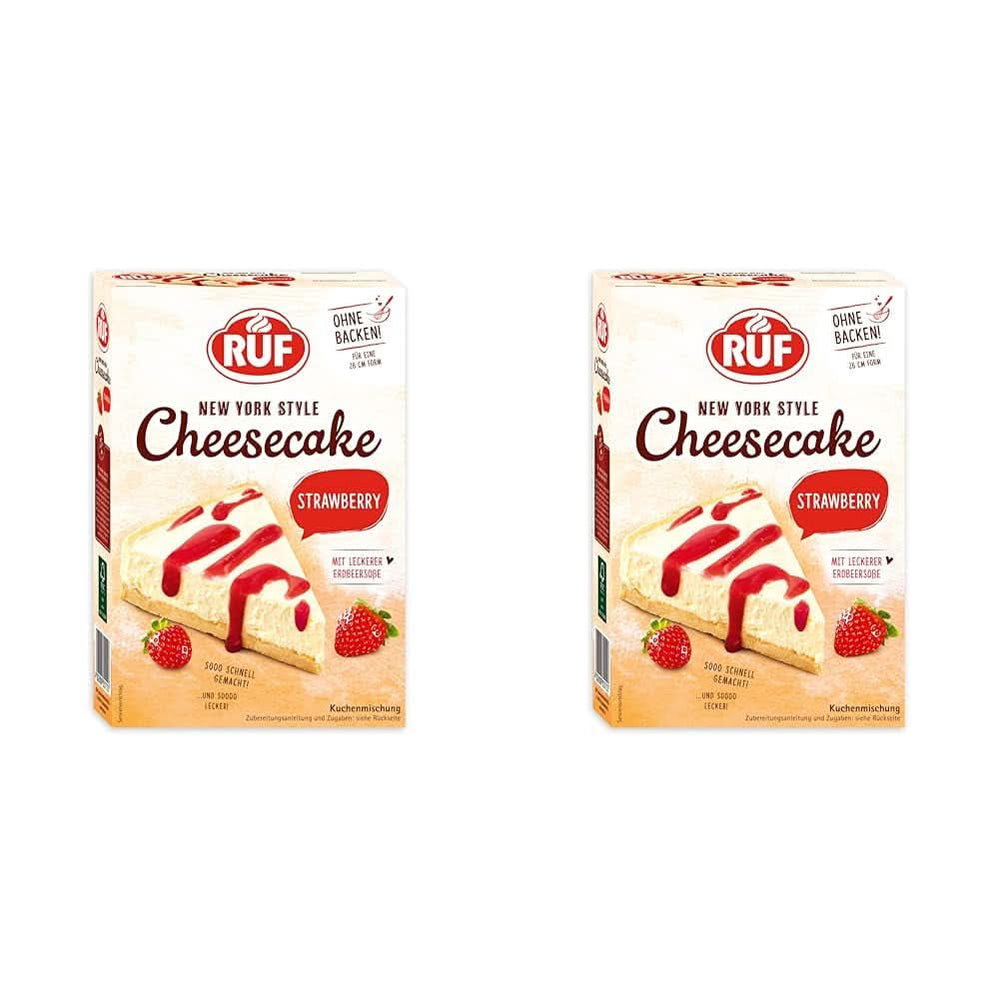 RUF New York Cheesecake Strawberry No Bake, Cheesecake american original cu sos de căpșuni, 360 grame Bucatarie Naty Shop 2 x 360 grame Strawberry Cheesecake
