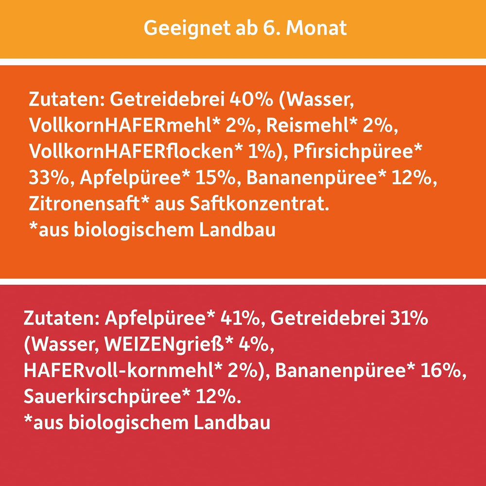 FRECHE FREUNDE Økologisk blanding i multipak-pressepose - Frugt + Korn, Frugtpuré med korn i en klembar pose til babyer fra 6 måneder, vegansk, pakke med 3, 3 x (4 x 100g)