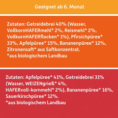 FRECHE FREUNDE Økologisk blanding i multipak-pressepose - Frugt + Korn, Frugtpuré med korn i en klembar pose til babyer fra 6 måneder, vegansk, pakke med 3, 3 x (4 x 100g)