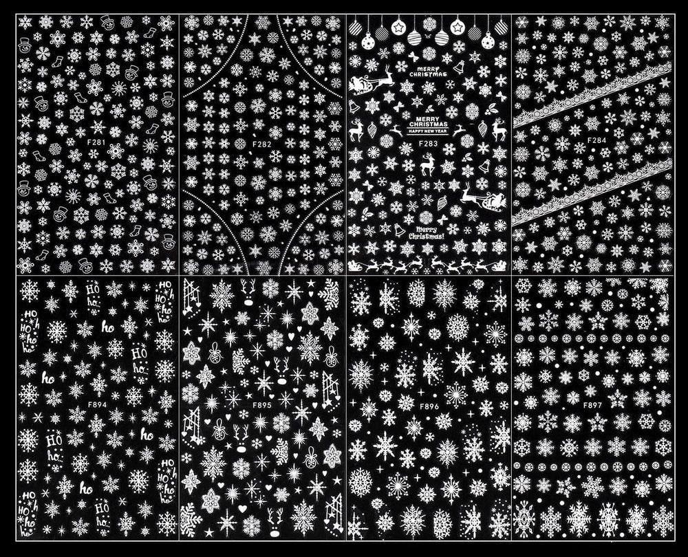 JMEOWIO Nagelsticker Weihnachten 8 Blatt Nagelaufkleber Selbstklebend Weiße Schneeflocken Winter Nail Art Sticker Dekoration Nageldesign Zubehör