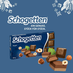 Schogetten Nougat chokoladebar 100g, portionsvis individuelt. En fryd. Stykke for stykke.