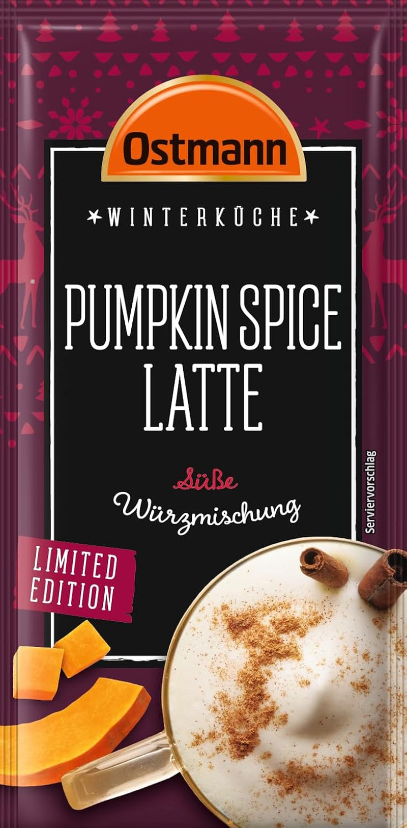 Ostmann Gewürze – Pumpkin Spice Latte Würzmischung, zum Einrühren in Milch mit Kaffee oder Espresso, mit Kürbispulver, 16 g im Beutel (Verpackungsdesign kann abweichen)