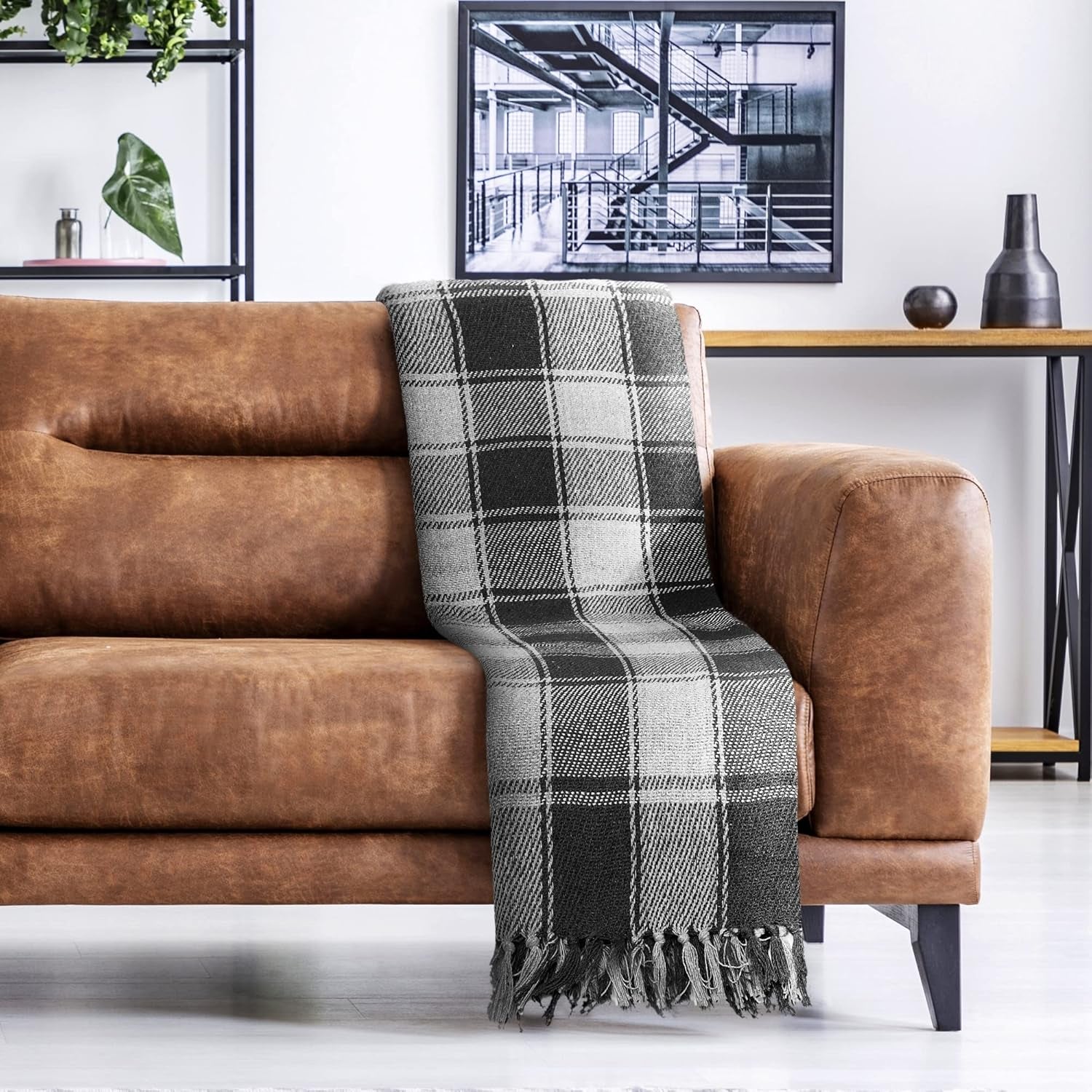 Frisco plaid, Genbrugsbomuld, Traditionel, Plaid, Til stol, sofa, sofa, plaid, tæppe, antracit, 127 X 152 Cm Senge og tæpper Emma Barclay