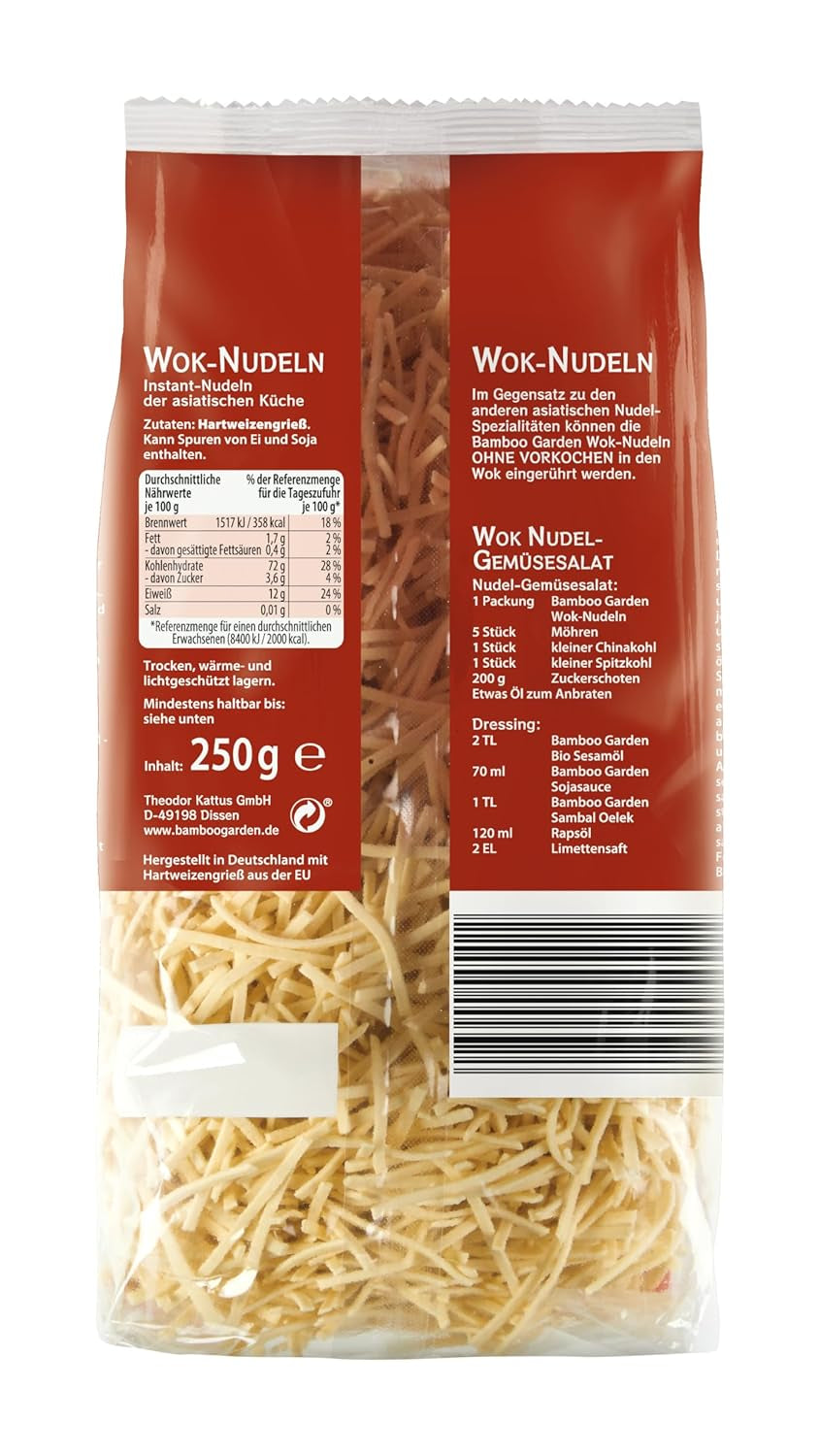 Bamboo Garden - Wok Nudler | Instant nudler med æg | Bland, ingen forkogning påkrævet | Til asiatiske wokretter | 250 g i en pose