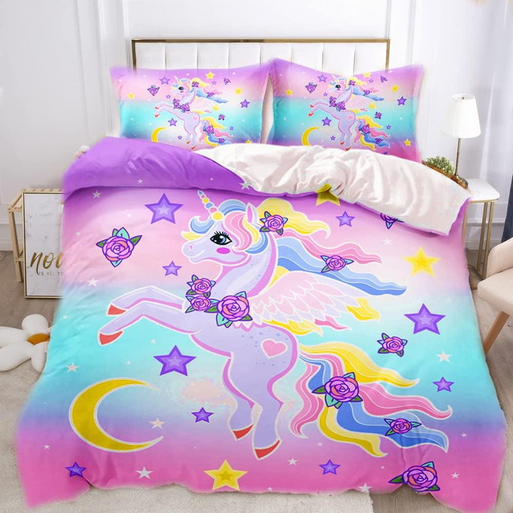 Sengetøj til piger, Unicorn, 2 pudebetræk Sengetøj - børn Naty Shop Unicorn regnbue flerfarvet 135×200 Cm