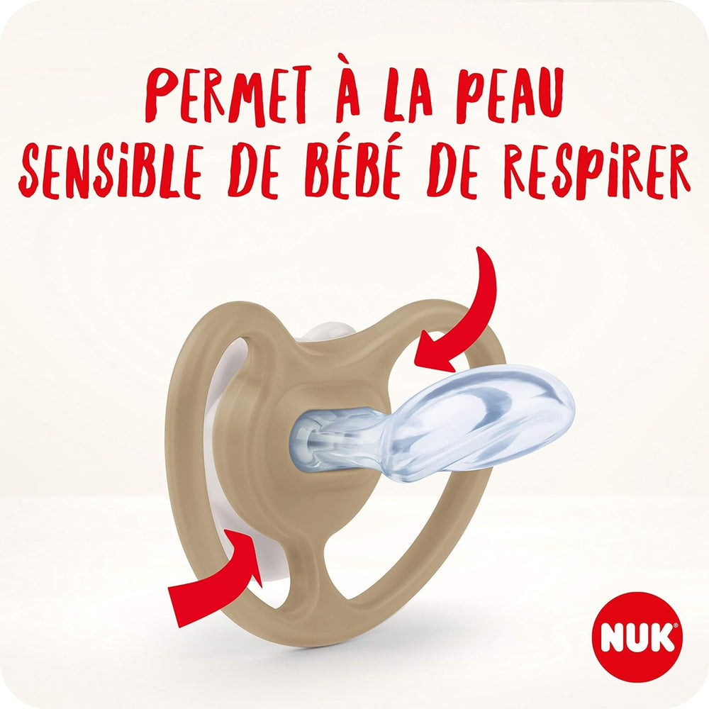 Suzetă NUK Space pentru bebeluși 6-18 luni, suzetă cu deschideri extra mari pentru piele sensibilă, silicon fără BPA, model Zebra, pachet de 2