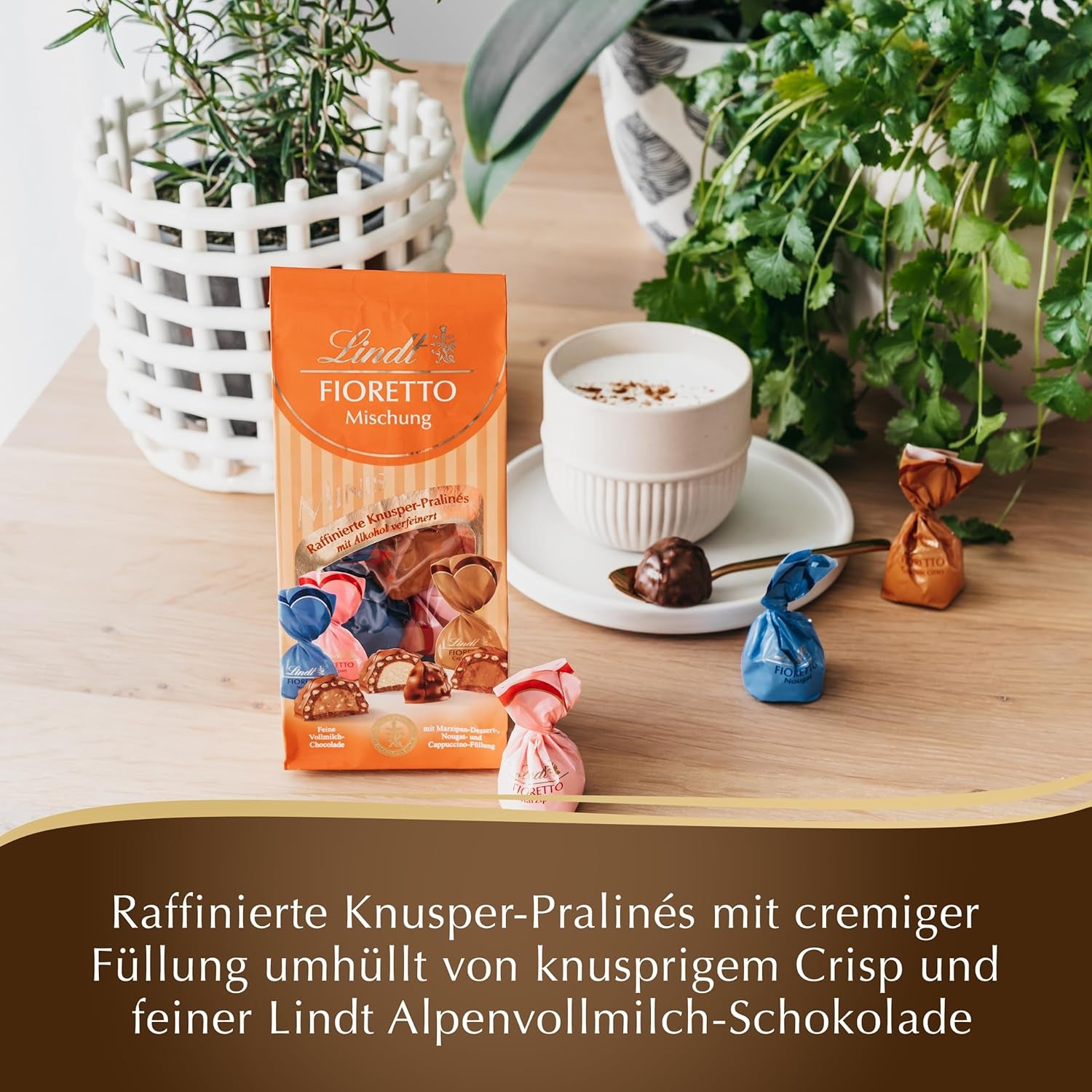 Chokolade - Sortiment FIORETTO Minis | 115 g | Ca. 10 mælkechokoladepraliner i marcipan, cappuccino og nougat smag, indeholder alkohol | Chokolade gavesæt | Chokolade gavesæt (pakke med 5)
