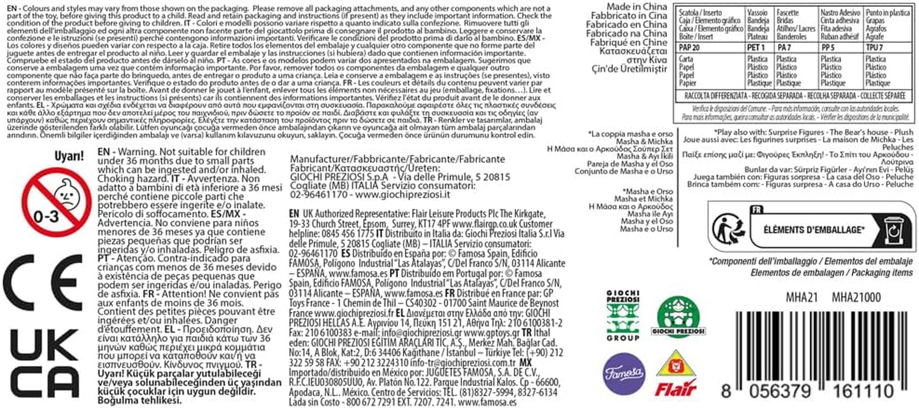 Masha și Michka, păpușă Masha, 12 cm, și jucăria de pluș Bärka de 20 cm, jucărie pentru copii cu vârsta de la 3 ani în sus, MHA21