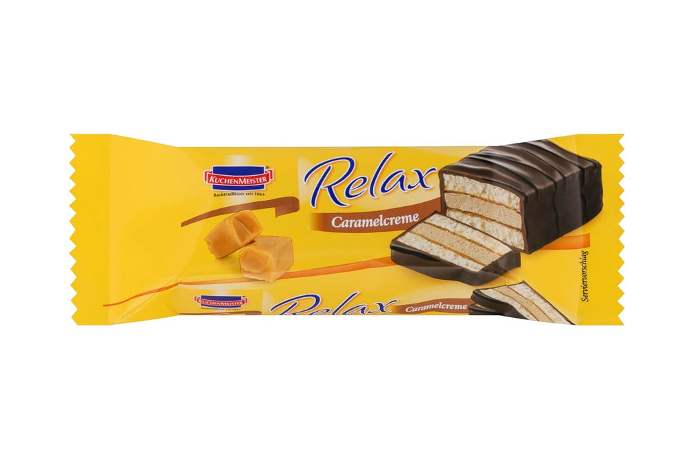 KuchenMeister Relax Kakaokagebar 32g | Chokolade svampekage | Delikat fyld med kakaocreme | Mørk Chokolade Crunchy | Perfekt snack mellem måltiderne | 1 x bar 32g