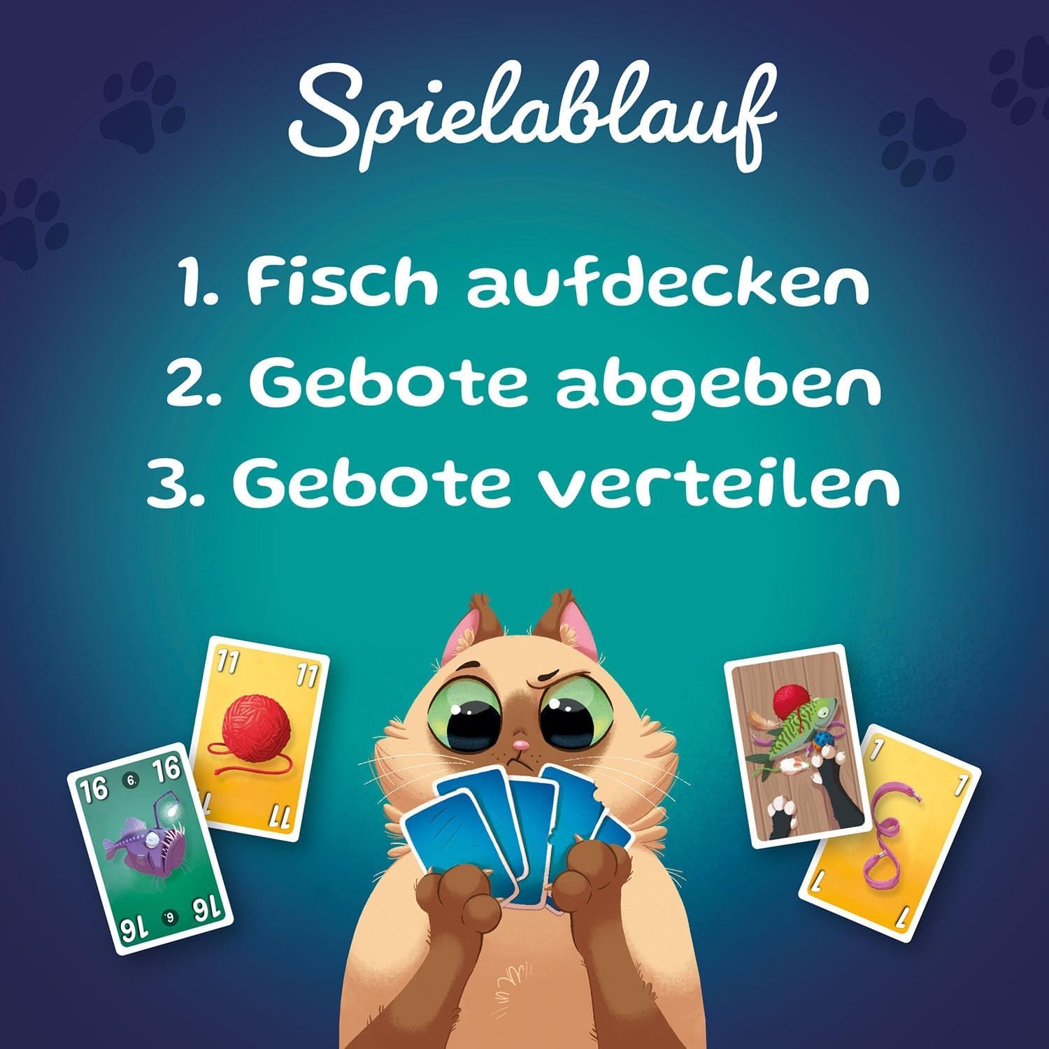 Kosmos 741846 Fish & Fluff Card Game, et sjovt budspil for hele familien, brætspil for 2-6 spillere fra 8 år og opefter, festspil