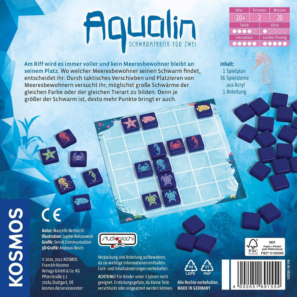 KOSMOS 691554 Aqualin - Swarm Tactics for Two, Two Player Game, Brætspil for præcis 2 spillere i alderen 10+, Strategispil