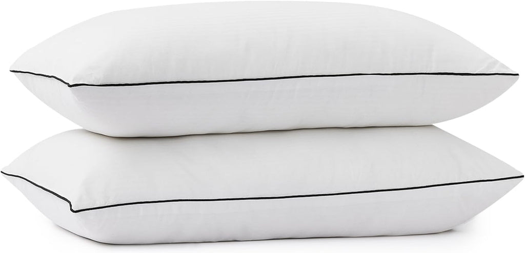 Pernă Sweetnight 80X80 Set de 2, pernă din microfibră 1300G, pernă moale și de susținere a gâtului pentru toate pozițiile de dormit, capac respirabil 100% bumbac, certificat Oeko-Tex Perne standard Naty Shop Alb 50 X 70 Cm Set de 2 Design cu dungi 1