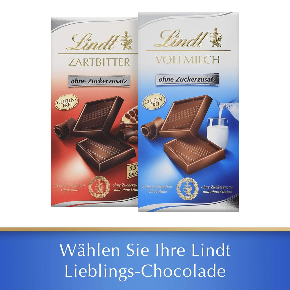 Lindt mælkechokolade uden tilsat sukker | Bar 100g | Den fineste og glutenfri | Chokolade gave